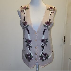 Koret Vintage Sweater embroidery vest Crochet cottagecore small